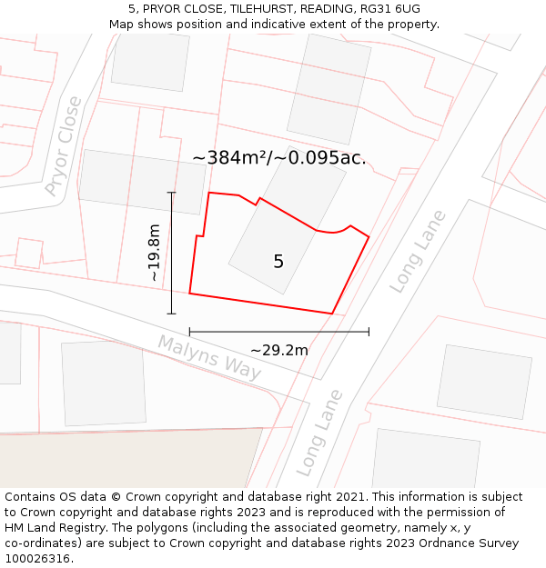 5, PRYOR CLOSE, TILEHURST, READING, RG31 6UG: Plot and title map