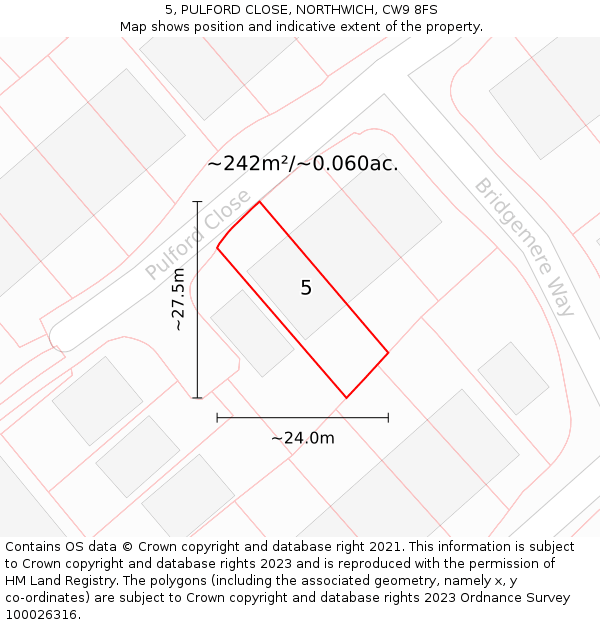 5, PULFORD CLOSE, NORTHWICH, CW9 8FS: Plot and title map