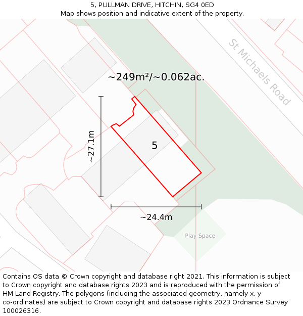 5, PULLMAN DRIVE, HITCHIN, SG4 0ED: Plot and title map