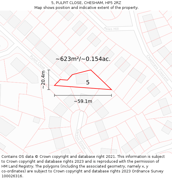 5, PULPIT CLOSE, CHESHAM, HP5 2RZ: Plot and title map