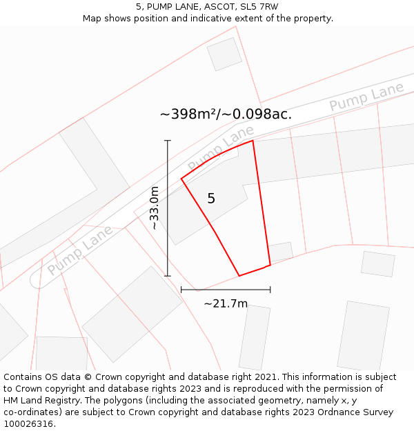 5, PUMP LANE, ASCOT, SL5 7RW: Plot and title map