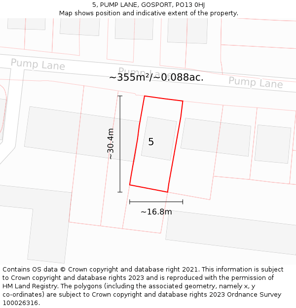 5, PUMP LANE, GOSPORT, PO13 0HJ: Plot and title map