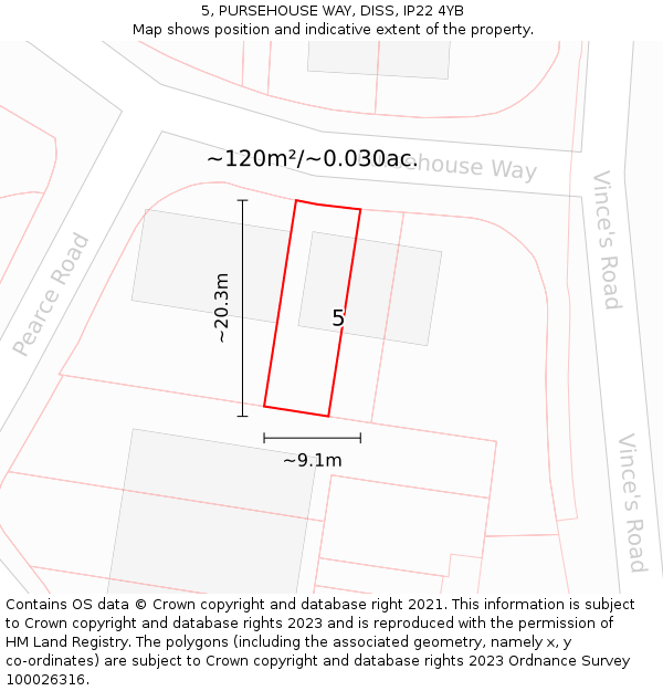5, PURSEHOUSE WAY, DISS, IP22 4YB: Plot and title map