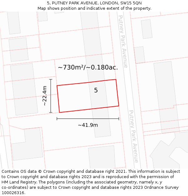 5, PUTNEY PARK AVENUE, LONDON, SW15 5QN: Plot and title map