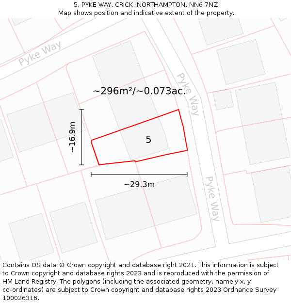5, PYKE WAY, CRICK, NORTHAMPTON, NN6 7NZ: Plot and title map