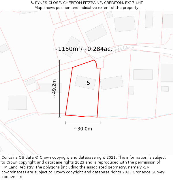 5, PYNES CLOSE, CHERITON FITZPAINE, CREDITON, EX17 4HT: Plot and title map