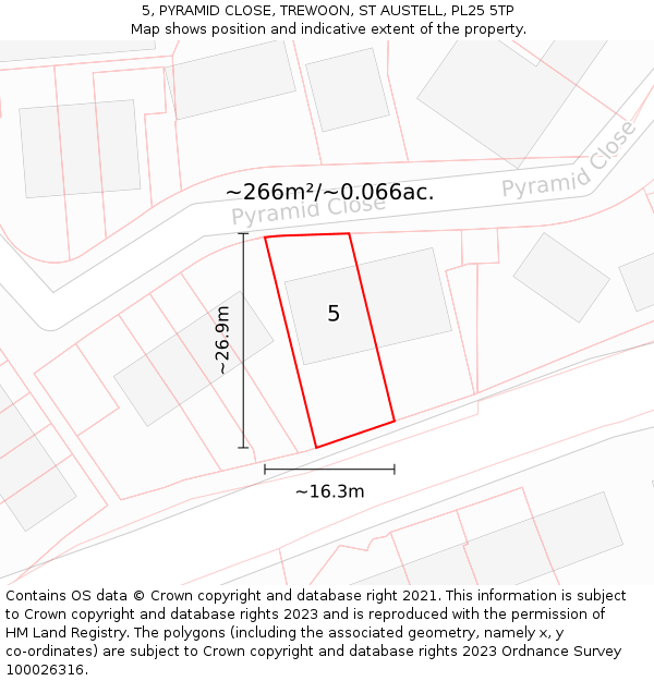 5, PYRAMID CLOSE, TREWOON, ST AUSTELL, PL25 5TP: Plot and title map