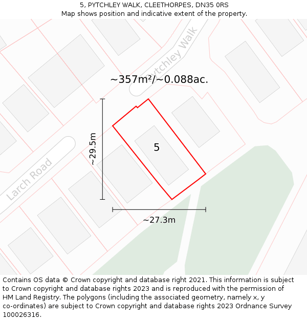 5, PYTCHLEY WALK, CLEETHORPES, DN35 0RS: Plot and title map