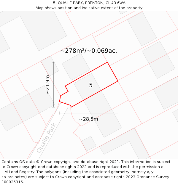 5, QUAILE PARK, PRENTON, CH43 6WA: Plot and title map
