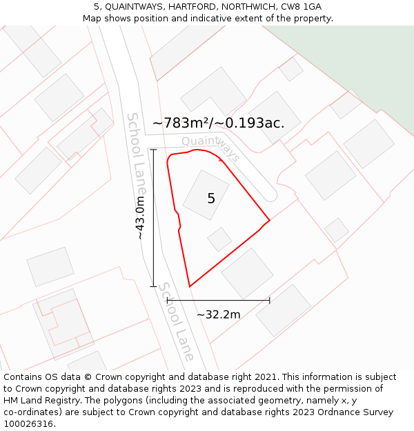 5, QUAINTWAYS, HARTFORD, NORTHWICH, CW8 1GA: Plot and title map