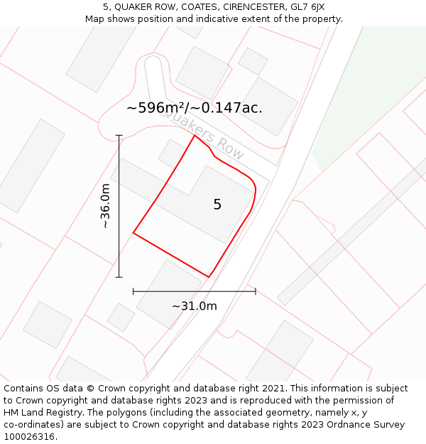 5, QUAKER ROW, COATES, CIRENCESTER, GL7 6JX: Plot and title map