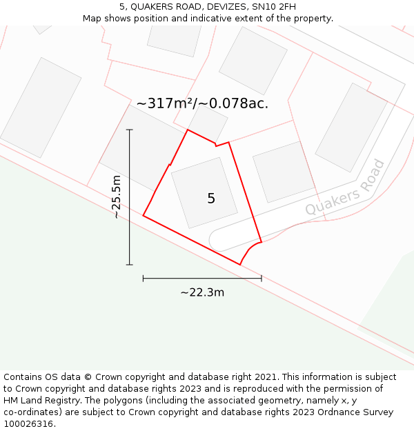 5, QUAKERS ROAD, DEVIZES, SN10 2FH: Plot and title map