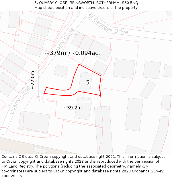 5, QUARRY CLOSE, BRINSWORTH, ROTHERHAM, S60 5NQ: Plot and title map