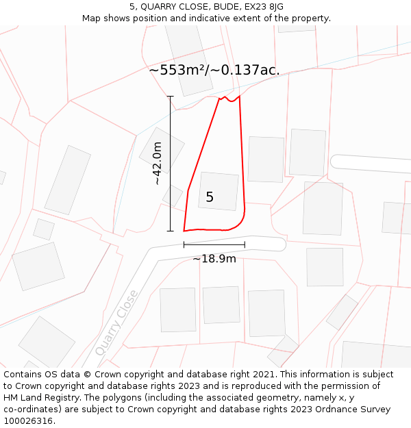 5, QUARRY CLOSE, BUDE, EX23 8JG: Plot and title map