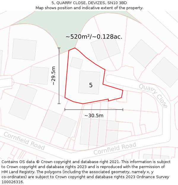 5, QUARRY CLOSE, DEVIZES, SN10 3BD: Plot and title map