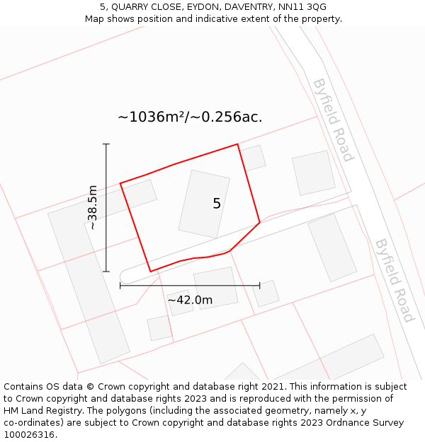 5, QUARRY CLOSE, EYDON, DAVENTRY, NN11 3QG: Plot and title map