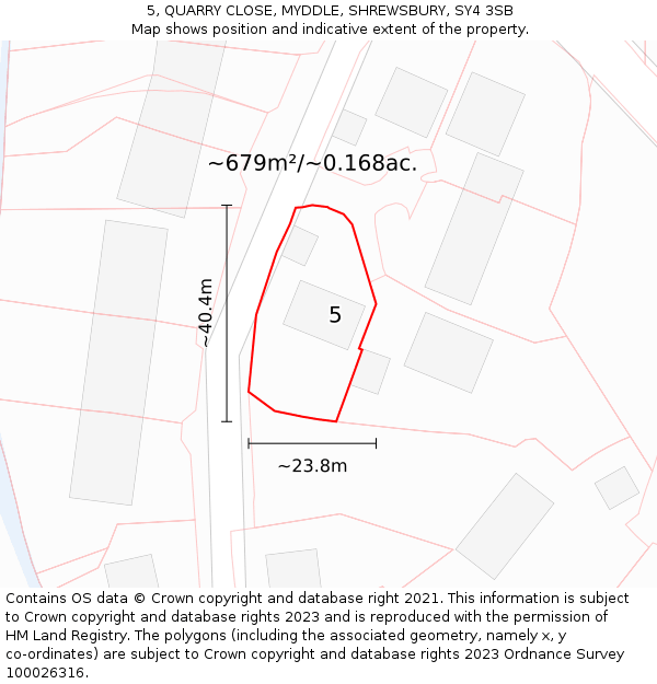 5, QUARRY CLOSE, MYDDLE, SHREWSBURY, SY4 3SB: Plot and title map