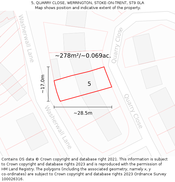 5, QUARRY CLOSE, WERRINGTON, STOKE-ON-TRENT, ST9 0LA: Plot and title map
