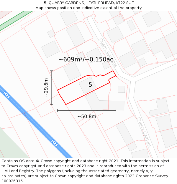 5, QUARRY GARDENS, LEATHERHEAD, KT22 8UE: Plot and title map