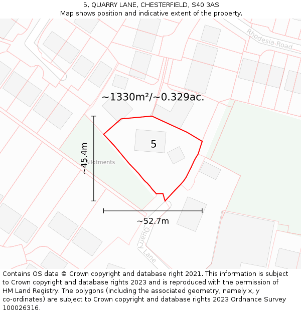 5, QUARRY LANE, CHESTERFIELD, S40 3AS: Plot and title map