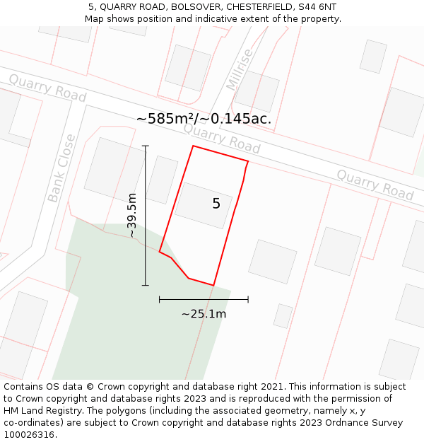 5, QUARRY ROAD, BOLSOVER, CHESTERFIELD, S44 6NT: Plot and title map