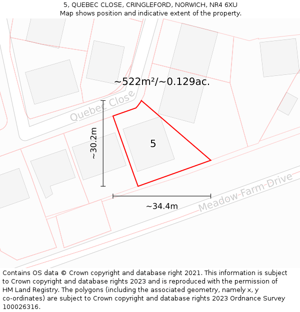 5, QUEBEC CLOSE, CRINGLEFORD, NORWICH, NR4 6XU: Plot and title map