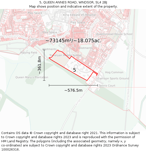 5, QUEEN ANNES ROAD, WINDSOR, SL4 2BJ: Plot and title map