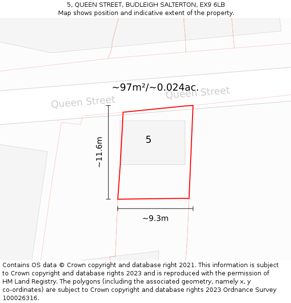 5, QUEEN STREET, BUDLEIGH SALTERTON, EX9 6LB: Plot and title map