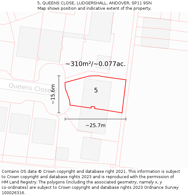 5, QUEENS CLOSE, LUDGERSHALL, ANDOVER, SP11 9SN: Plot and title map