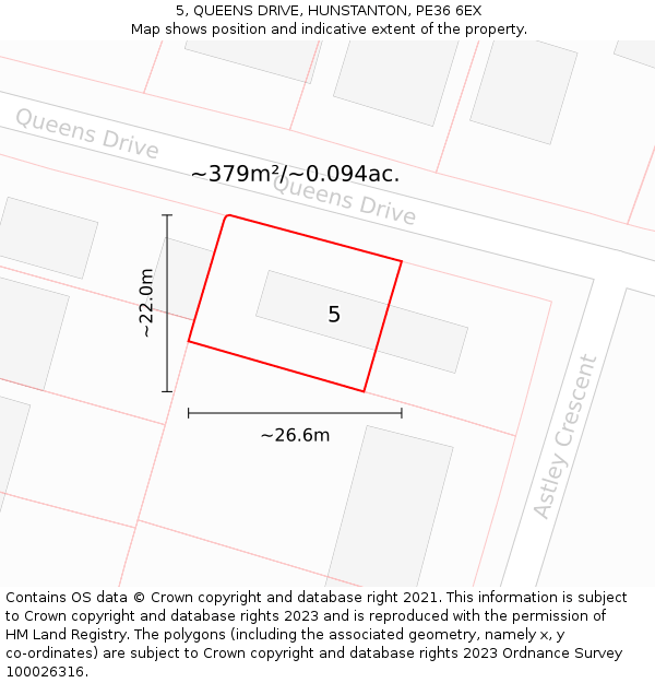 5, QUEENS DRIVE, HUNSTANTON, PE36 6EX: Plot and title map