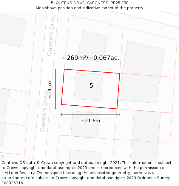 5, QUEENS DRIVE, SKEGNESS, PE25 1RE: Plot and title map