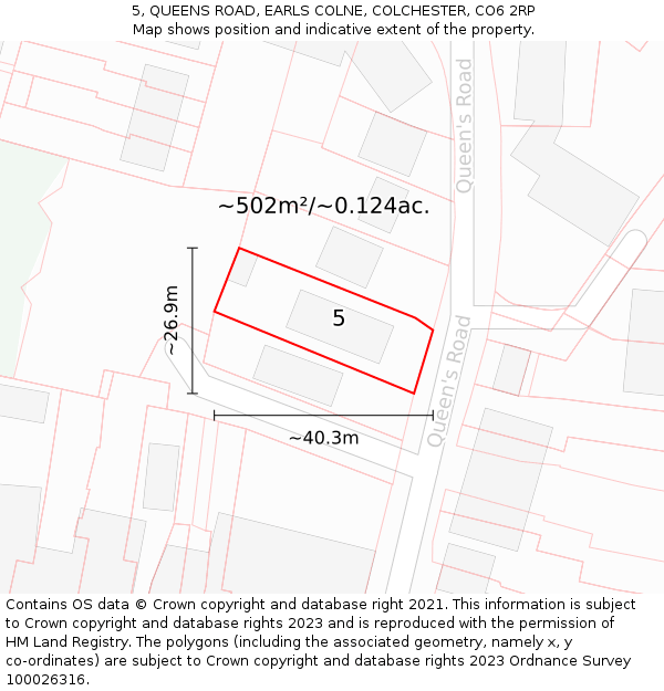 5, QUEENS ROAD, EARLS COLNE, COLCHESTER, CO6 2RP: Plot and title map