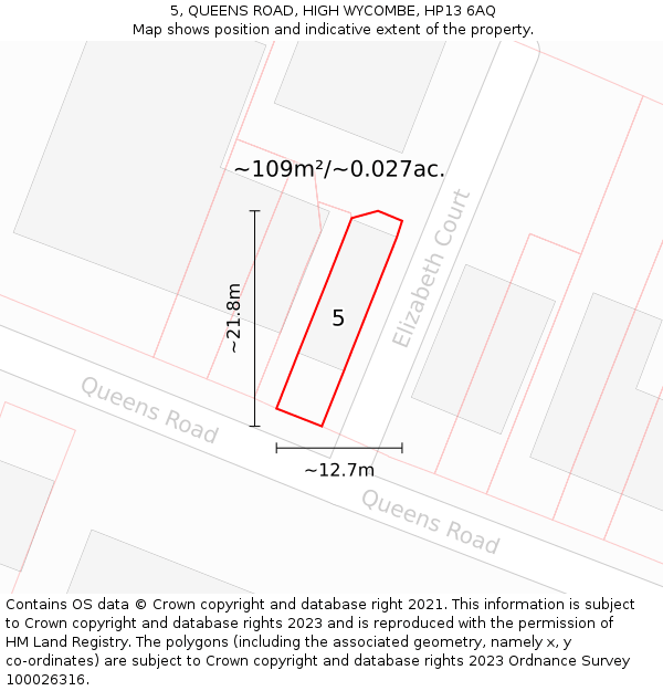 5, QUEENS ROAD, HIGH WYCOMBE, HP13 6AQ: Plot and title map