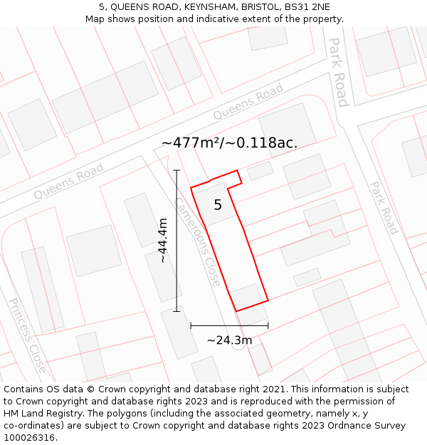 5, QUEENS ROAD, KEYNSHAM, BRISTOL, BS31 2NE: Plot and title map