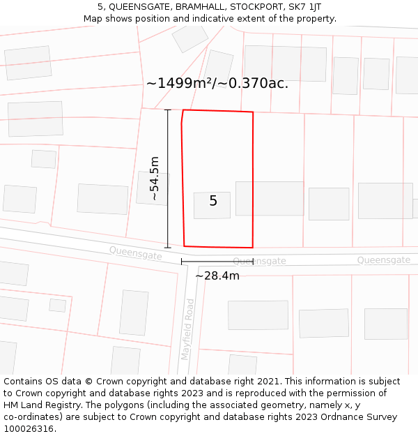 5, QUEENSGATE, BRAMHALL, STOCKPORT, SK7 1JT: Plot and title map
