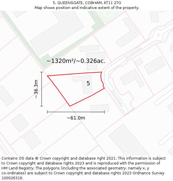 5, QUEENSGATE, COBHAM, KT11 2TG: Plot and title map