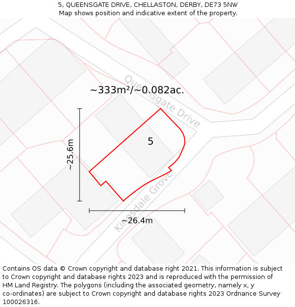 5, QUEENSGATE DRIVE, CHELLASTON, DERBY, DE73 5NW: Plot and title map
