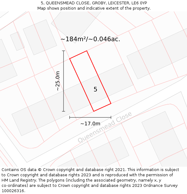 5, QUEENSMEAD CLOSE, GROBY, LEICESTER, LE6 0YP: Plot and title map