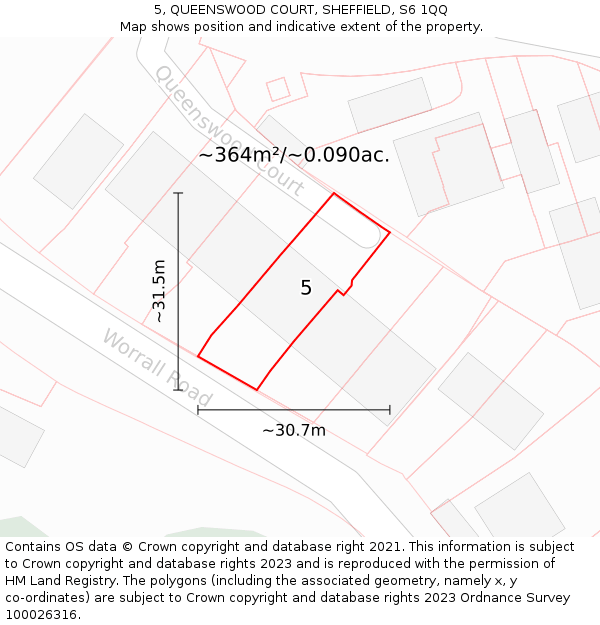 5, QUEENSWOOD COURT, SHEFFIELD, S6 1QQ: Plot and title map