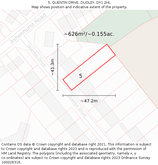 5, QUENTIN DRIVE, DUDLEY, DY1 2HL: Plot and title map