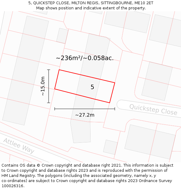 5, QUICKSTEP CLOSE, MILTON REGIS, SITTINGBOURNE, ME10 2ET: Plot and title map