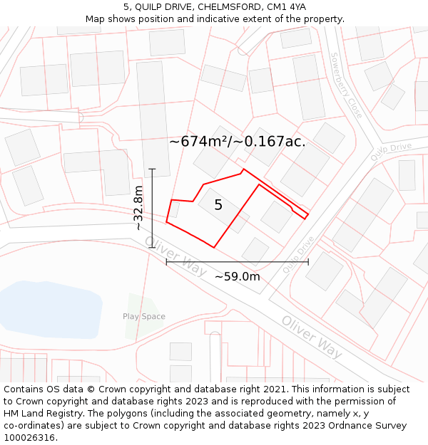 5, QUILP DRIVE, CHELMSFORD, CM1 4YA: Plot and title map