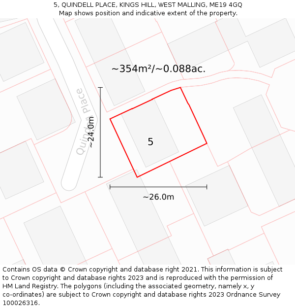 5, QUINDELL PLACE, KINGS HILL, WEST MALLING, ME19 4GQ: Plot and title map