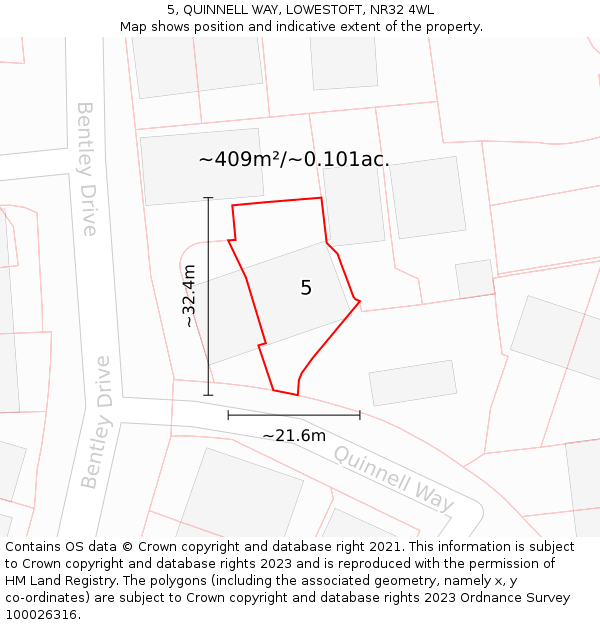 5, QUINNELL WAY, LOWESTOFT, NR32 4WL: Plot and title map