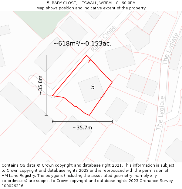 5, RABY CLOSE, HESWALL, WIRRAL, CH60 0EA: Plot and title map