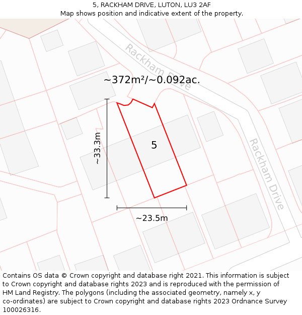 5, RACKHAM DRIVE, LUTON, LU3 2AF: Plot and title map