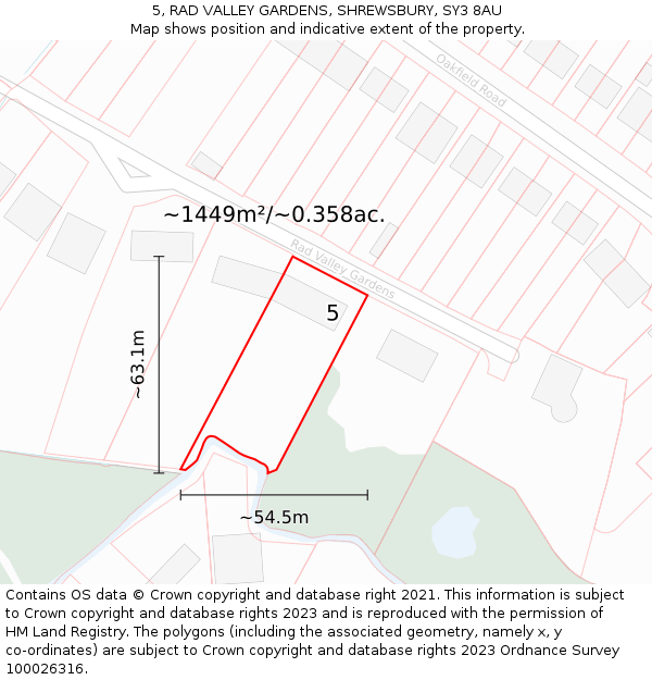 5, RAD VALLEY GARDENS, SHREWSBURY, SY3 8AU: Plot and title map