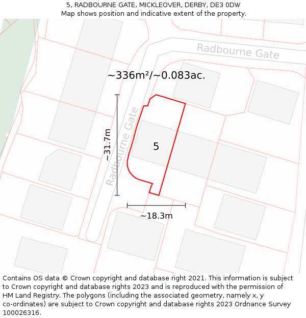 5, RADBOURNE GATE, MICKLEOVER, DERBY, DE3 0DW: Plot and title map