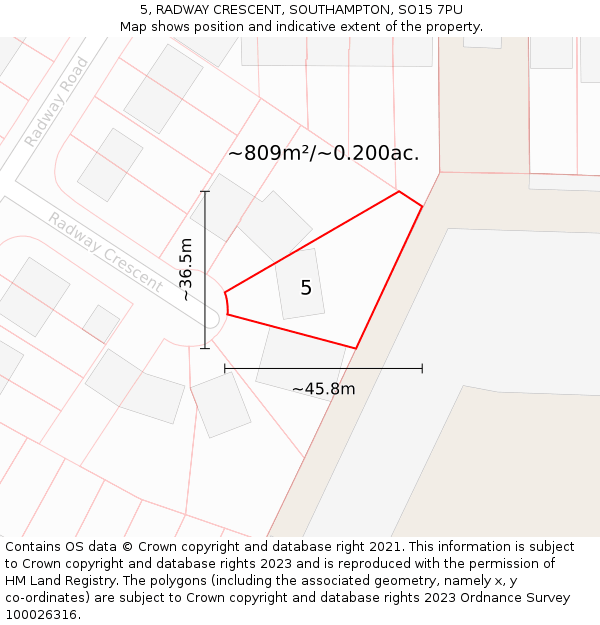 5, RADWAY CRESCENT, SOUTHAMPTON, SO15 7PU: Plot and title map