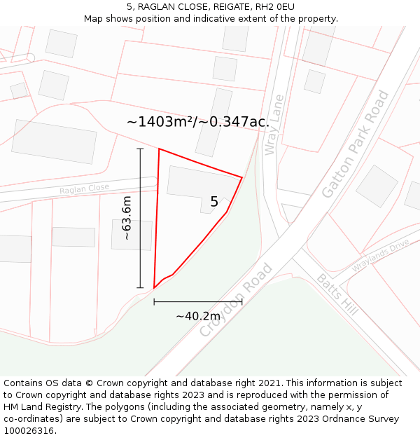 5, RAGLAN CLOSE, REIGATE, RH2 0EU: Plot and title map
